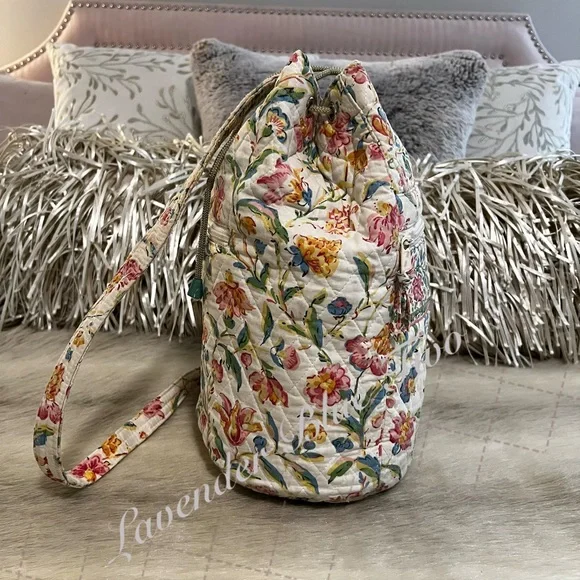 Vintage VERA BRADLEY Perennials 1998  Backpack Sling USA Cream Blue Pink Floral - Picture 5 of 17
